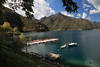 Ledro See Ausflugsboote Ufersteg ins Wasser Berglandschaft Panorama Gipfelblick Naturfoto