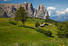 1101166_ Dolomiten Felsen über Seiser Alm grüne Landschaft Foto: Santner + Schlern Bergpanorama