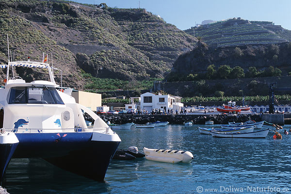 Fischereihafen Tazacorte Markthalle Boote Wasserbucht vor Mercado