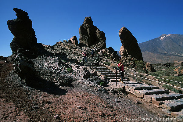 Felsspitzen Llano de Ucanca Naturbild in Las Canadas del Teide Nationalpark vor Gipfel Pico del Teide