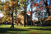 1116_Evangelische St. Antonius Kirche in Bispingen Herbstfoto in Bäumen über grüne Parkwiese