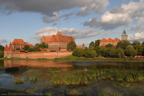 Festung Marienburg Fotopanorama am Fluss Nogat Mittelalter-Backsteinbau Malbork Skyline