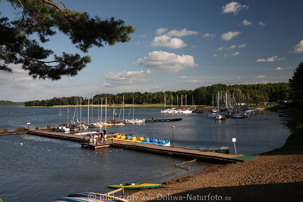 Masuren Niedersee Wasseridylle Landschaft Kreuzofen Strandufer mit Jachthafen Panorama Urlaubsidylle Mazury jezioro Nidzkie Strandufer