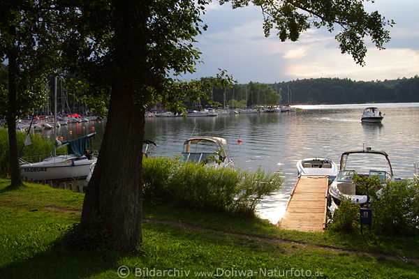 Seebucht Wierzba Sonnenstimmung am Wasser Yachthafen Boote in Masuren Seenlandschaft