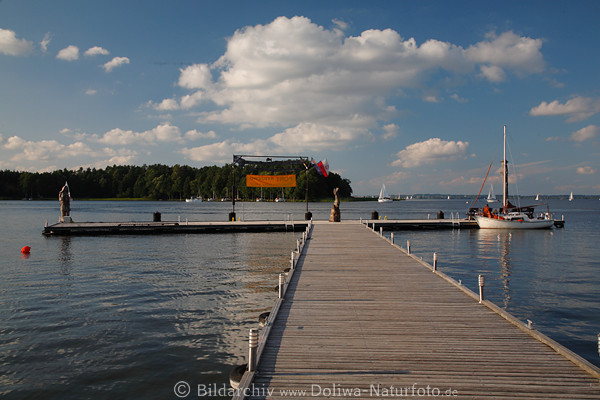 Masuren Seebrcke Landschaft Wassersteg Rydzewen Wolke Panorama