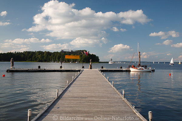 Seebrcke Wasserlandschaft Masuren Rydzewen Bootssteg LwentinSee Wolken-Abendstimmung