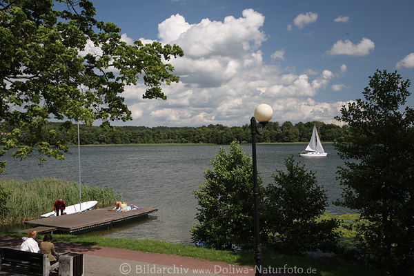 Sensburg Ferienidyll am Czos Wasser in Masuren Landschaft Bild mit Segelboot auf See