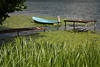 Masuren SeeUfer Landschaft Bild Boot Stegs grüne Wasserpflanzen Flora Czos-See