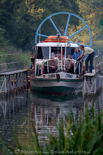 Oberlndischer Kanal Schiffsfahrt Bild Schiff Cyranka Frderwagen Einfahrt am unteren Wellrad