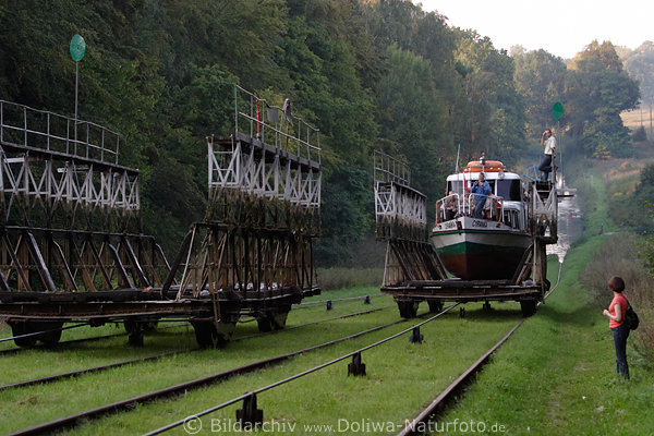 Geneigte Ebene Rollberg Gleitbahnen Paar Frderwagons auf Schienen mit Schiff Aufschleppe