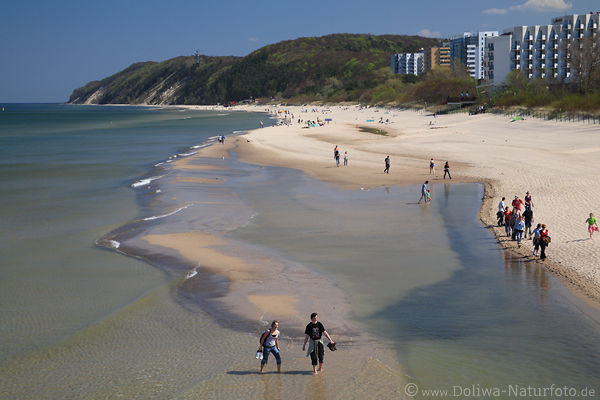 Misdroy Ostseestrand Sandbnke in Meerwasser Spazierganger Klippen Steilkste Hotels