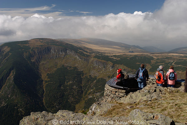 Aussichtsplattform Foto Touristen Blick auf Koppenplan +Tellerhnige unter Schneekoppe (Sne?ka)