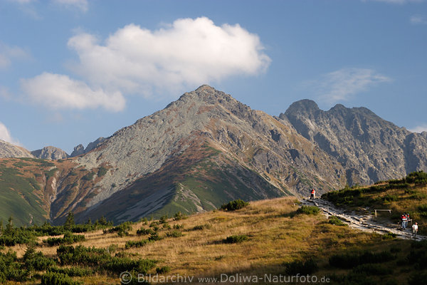 Tatra Bergkulisse Landschaft �Gelbe Turnia� Gipfel Bild Wanderweg mit Touristen