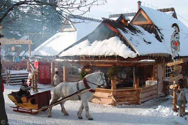 Pferdeschlitten vor Grillhtte Winterfoto Zakopane Gubalwka Berg-Schneefahrt