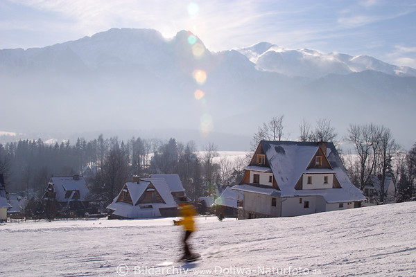 Giewont Gipfel Foto ber Zakopane Gubalwka-Skipiste, Skifahrer in Hohe Tatra Bergurlaub Winterbild