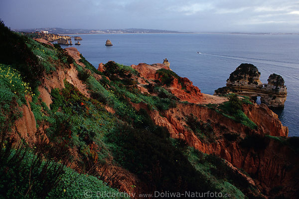Ponta de Piedade Naturfoto zerkl�ftete Algarvek�ste schroffe Rotfelsen Meer Felsbrocken nah Lagos