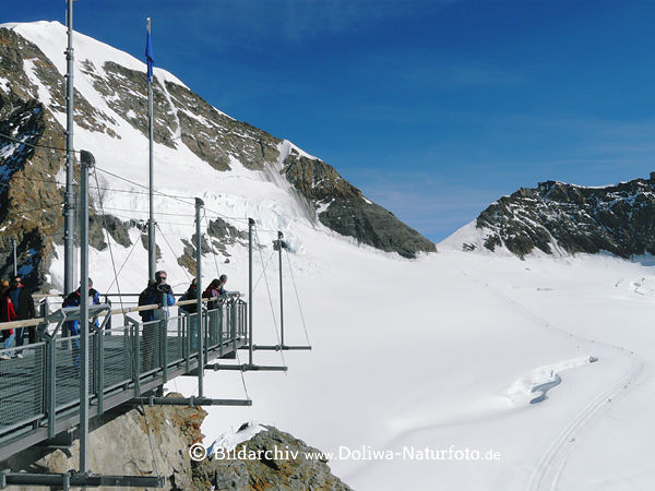 Bergstation Jungfraujoch Aussichtsplattform ber Schnee Landschaft am Gipfel