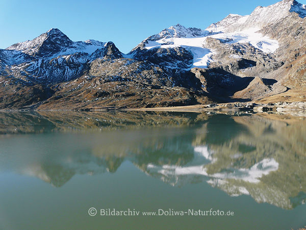 Oberengadin Berglandschaft Foto gespiegelt in Lago Bianco Wasser Naturbild EA-0047