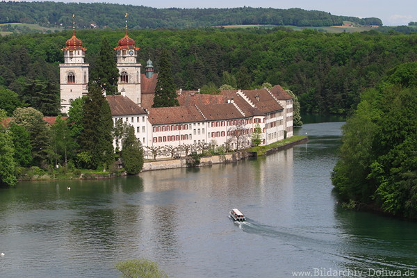 Rheinau Mnchskloster in Wasser Rheinschiff Ausflugsfahrt