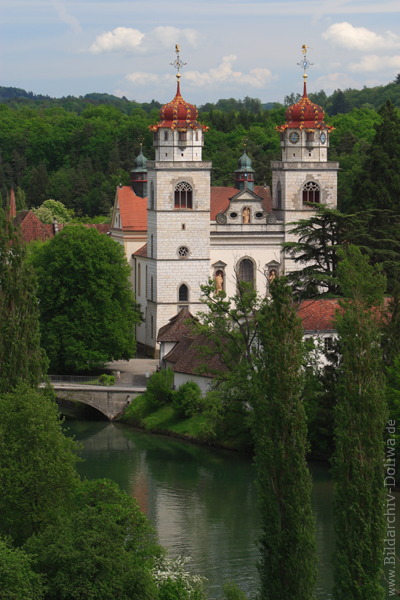 Rheinau Klosterkirche St. Maria Doppeltrme auf Insel im Rhein