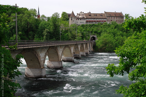 Schloss Laufen Rheinbrcke Bahnstrecke vor Wasserfall Spazierwege