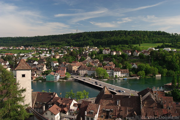 Schaffhausen Altstadt Rheinbrcke Turm am Wasserfluss Bild von oben