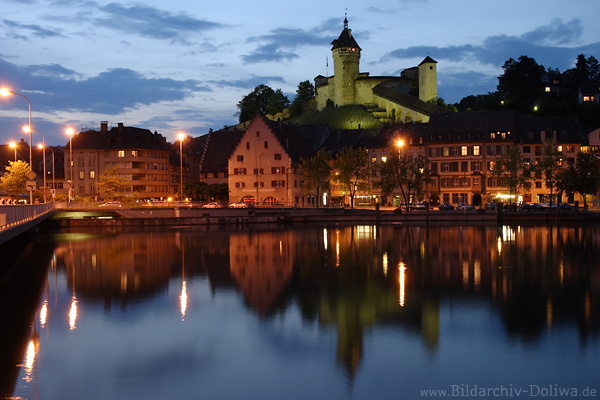 Schaffhausen Romantik Nachtlichter Munot Festung ber Rheinufer