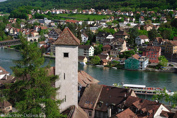 Schaffhausen Rhein Stadtufer Burgturm Foto ber Wasser Schiff Oberrhein Huser am Fluss