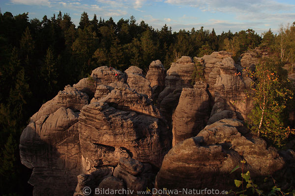 Bizarre Felsengebilde Naturfoto Prachovske skly in Abendlicht Sandsteinfelsen Bild unweit Jicin