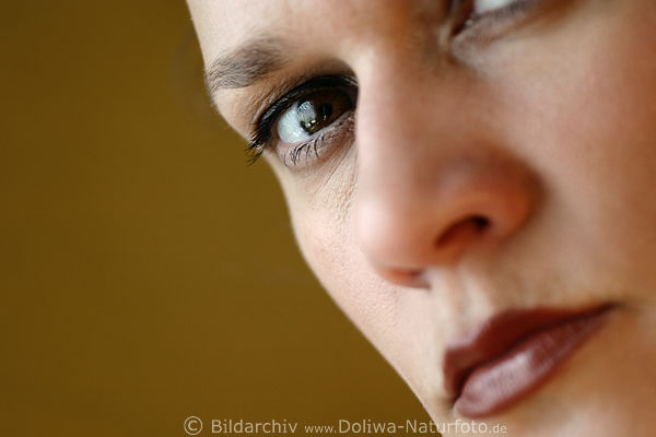 Frau Auge in Blick Braue in Visier Make-up geschminkte Lippen