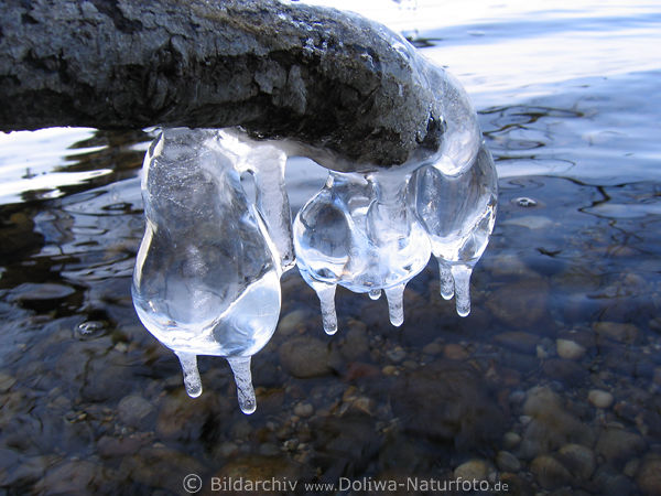 Eiszapfen wie Euter hngende Winterformen ber Wasser