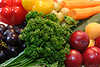 40159_Obst Küchen-Gemüse Foto: Petersilie, Möhren, Zuccini, Paprika, Trauben, Weintrauben, Aprikosen