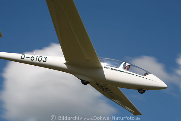 Segelsturzflug Foto: Segelflieger Geschwindigkeit Portrait am Himmel mit Pilot in Flugzeugkabine