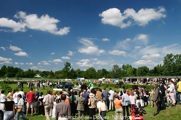 Pferdepresntation Foto Horner Rennbahn Hamburg Galopp Arena im Sonnenschein