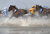 Traber Pferderennen in Watt-Schlick Spritzwasser-Lauf der Gespanne Dynamik-Bild