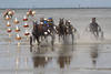 Pferde-Wattlauf Trabrennen Aktionbild Sulkygefährte spritziges Lauffoto