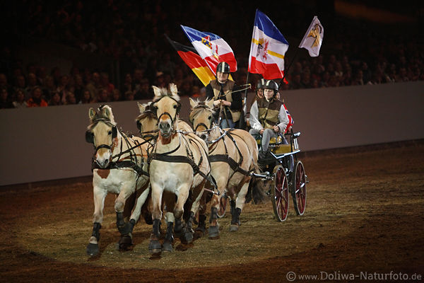 Pferdekutsche Fahrt in Scheinwerferlicht
