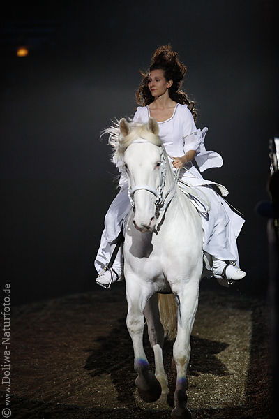 Pferd Gala-Show Julia Temmler Amazone auf weigeborenem Knabstrupper Troja