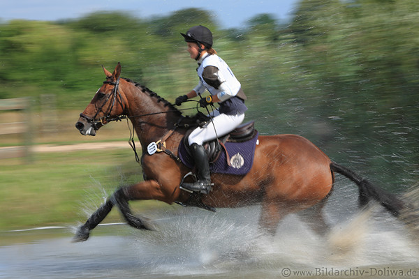 Pferd-Reiterin Bewegung in Wasser-Spritzer FotoGemlde vom Gelnderitt