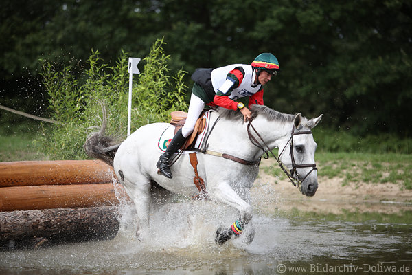 Gelnderitt Wasserlandung Weisspferd Super de Foja mit Stilwell aus Portugal