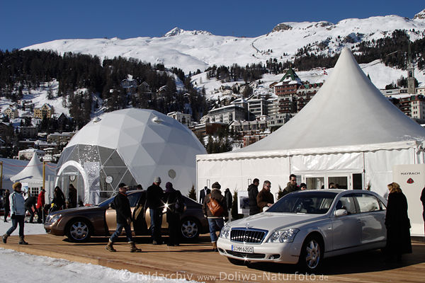 St.Moritz Polo-Sponsoren in Engadin Bergkulisse glnzende Limousinen Maybach Nobelkarossen vor Zelten