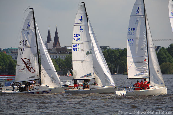 Segelboote Alsterregatta Hamburg Kirchtrme See-Wasserlandschaft