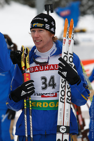 Schwede Nilsson Mattias Jr. Biathlet Portrait mit Skier