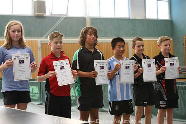 Tischtennis Schler B Doppel Siegerehrung, 2013 Kreismeister Paare mit Urkunden