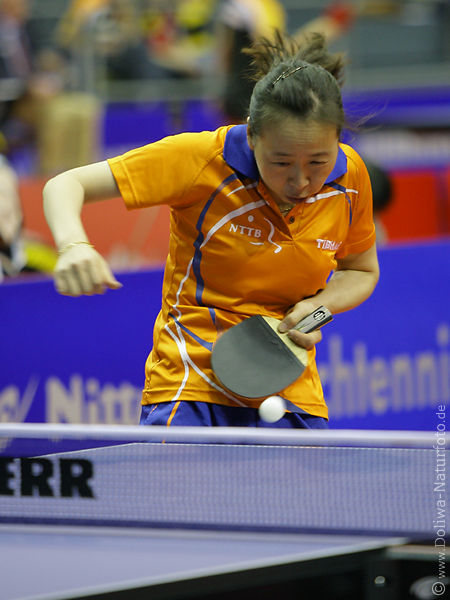 Penholder Abwehrspielerin Jiao Li Ballannahme