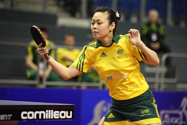 Miao-Miao hbsche Australierin Tischtennisfoto in Gelb