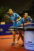 1105489_ Singapur Damen-Doppel Sun Beibel+Wang-Yuegu Spielfoto Tischtennis Weltpokal Halbfinale in Magdeburg 2011