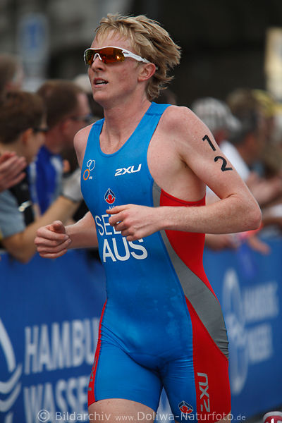Australier James Seear Lauf-Nahportrt Triathlon WM-Strassenlauf