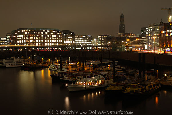 Hamburg Baumwall City Kajen Nachtlichter ber Binnenhafen Wasser Boote Port Michel Blick