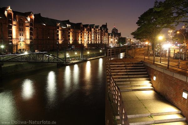 Speicherstadt Nachtlichter Kibbelsteg Treppe Hamburg Wasserfleet Zollkanal Bei den Mühren